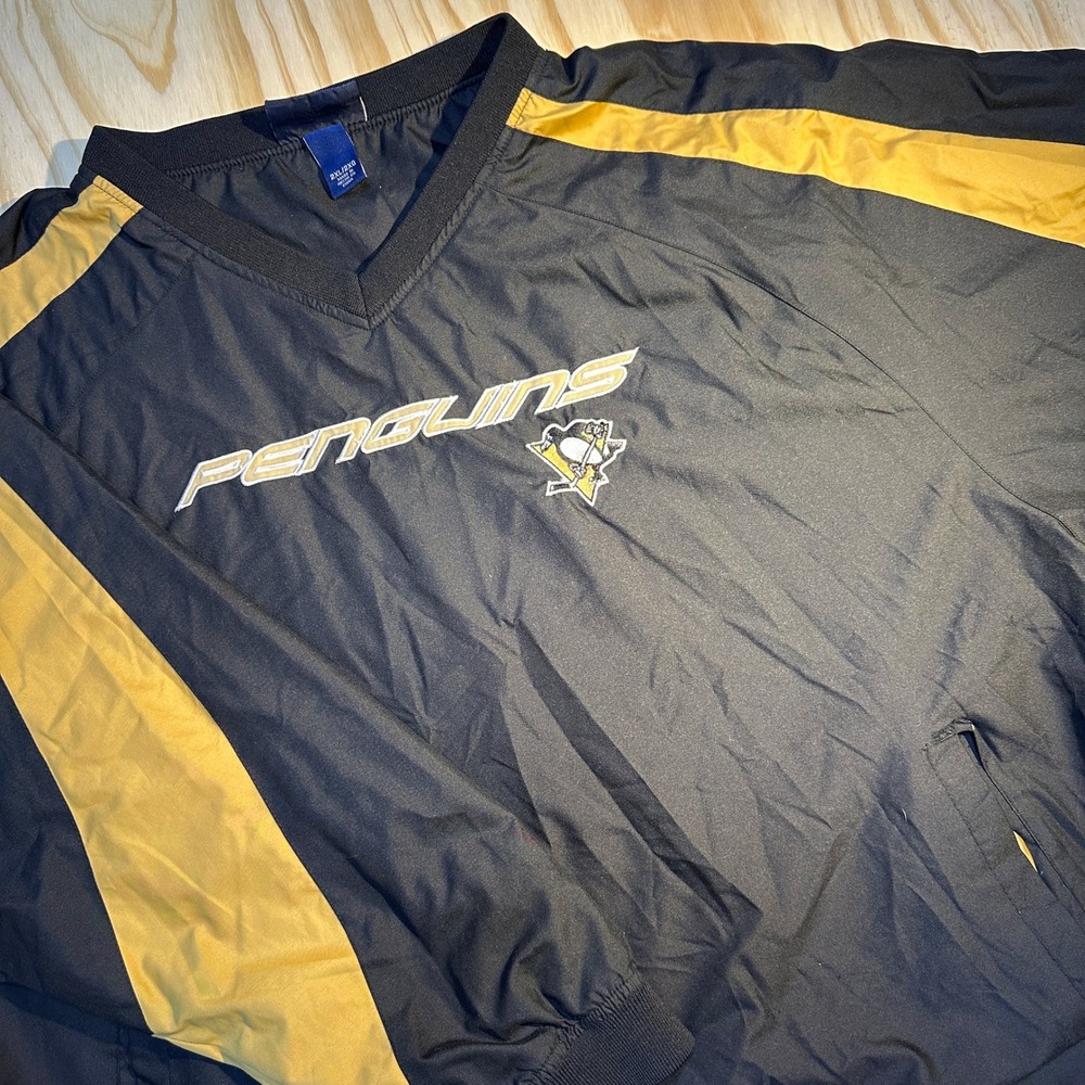 Blueline NHL Pittsburgh Penguins Mens 2XL Black Gold V-Neck Windbreaker Pullover